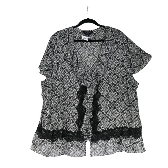 NY City Design Blouse Womens Size 4X Button Sheer Black White Lace and Ruffles - Picture 1 of 7